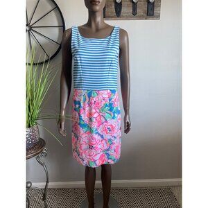 Lilly Pulitzer Striped & Floral Print Sleeveless Dress Womens Size M Cotton Blen